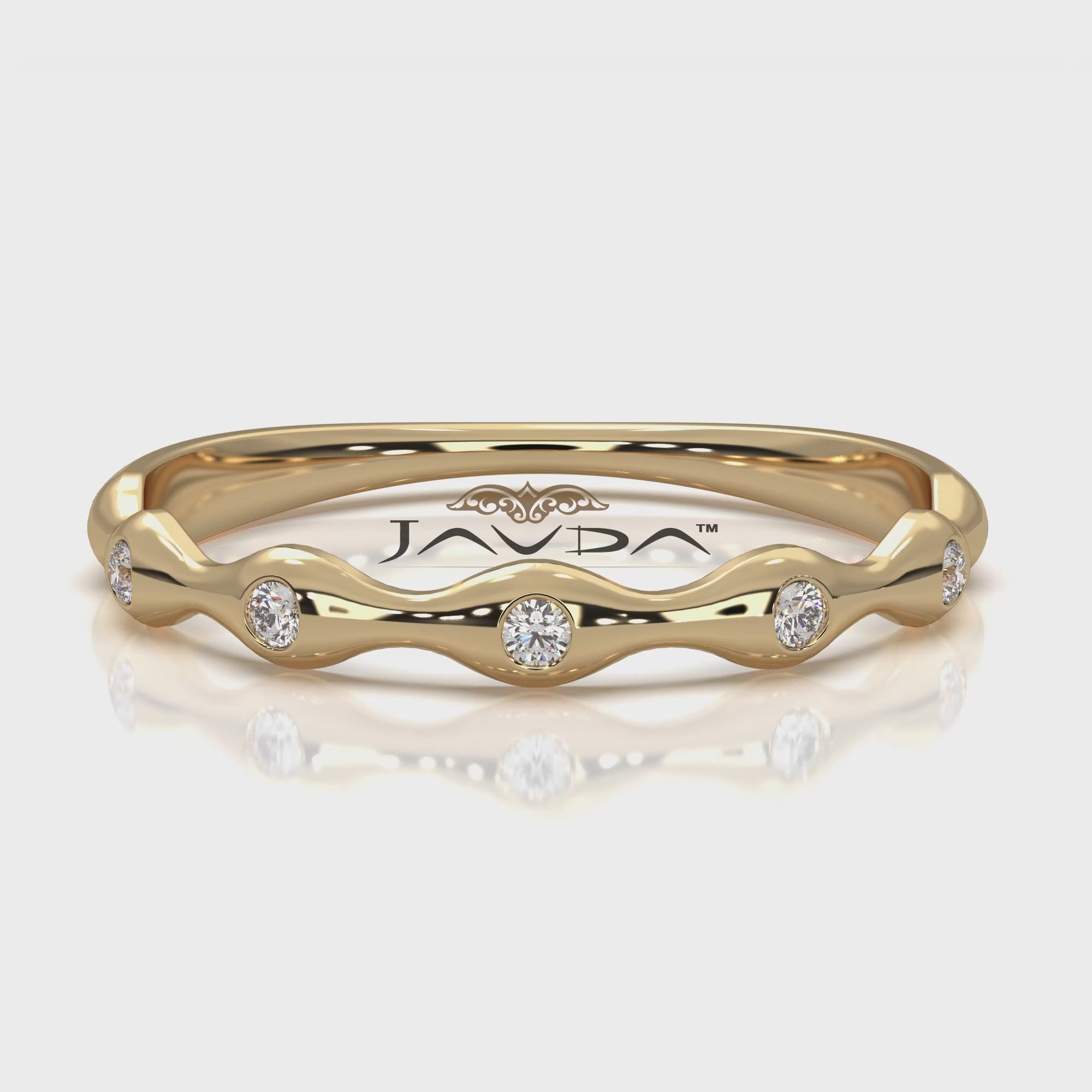 Delicate Bamboo Round Lab Diamond Bezel Set Wedding Ring 0.04ctw.